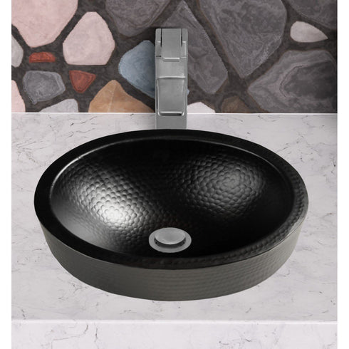 Hand Hammered 17 inch Aluminum Skirted Oval Vessel Bathroom Sink - Matte Black